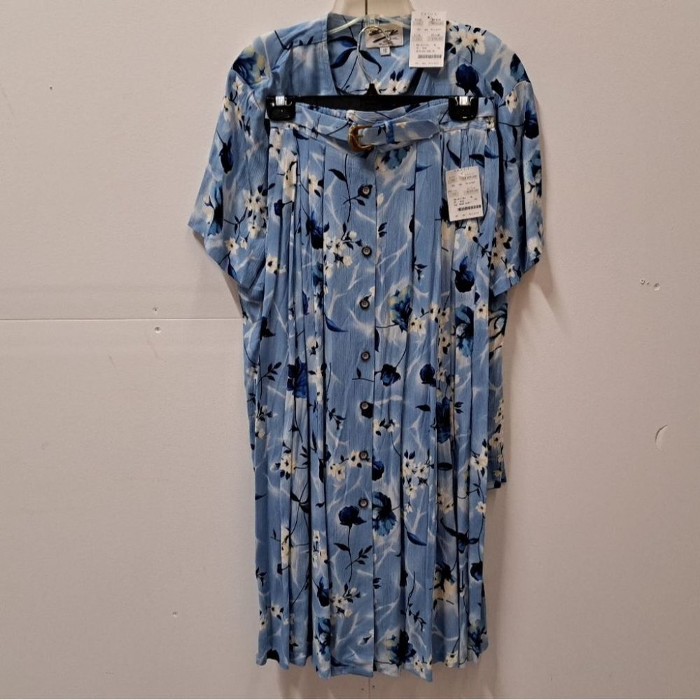 NWT 80s 90s Womens Essay 2 PC Shirt Skirt Set Floral print sz 12 Top & 10 Skirt